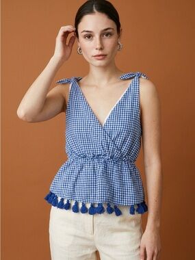 Free the Roses Blue Gingham Tie-Shoulder Peplum Camisole